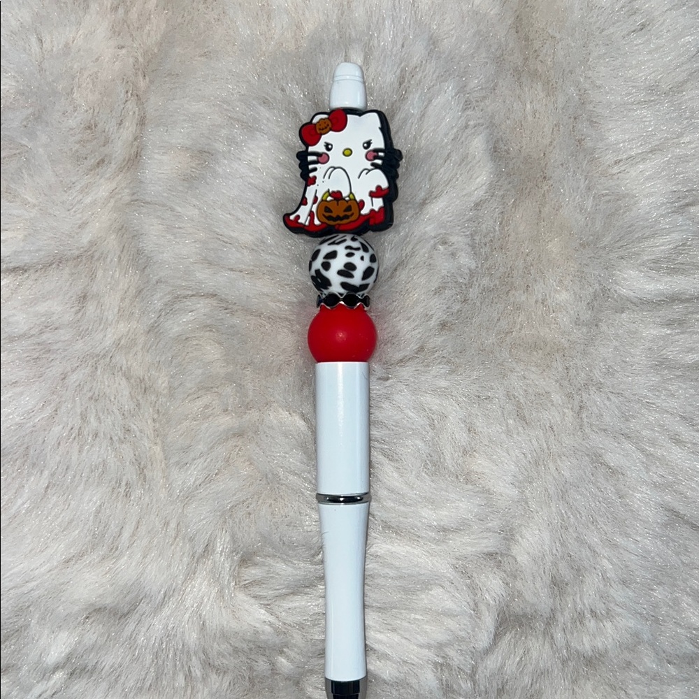 Cute Hello Kitty Halloween Pen with Red and White Beads